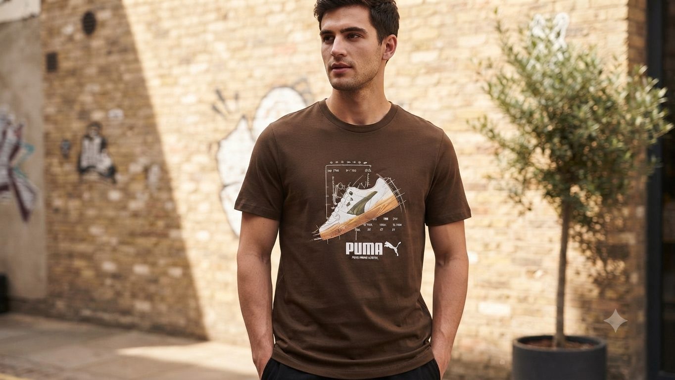 PUMA Men’s Light Olive Green Logo Graphic Printed Round Neck T-Shirt