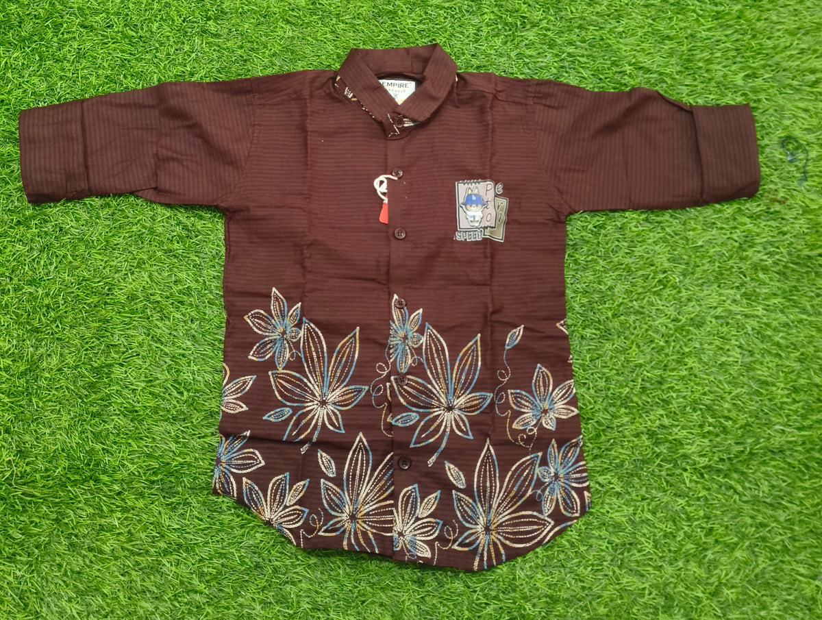 Boys Dark Brown Floral Print Casual Shirt