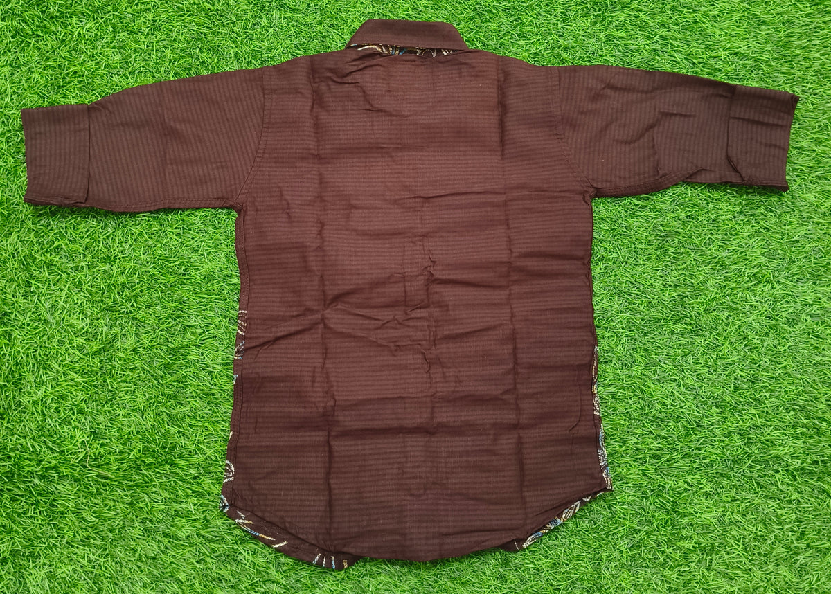 Boys Dark Brown Floral Print Casual Shirt