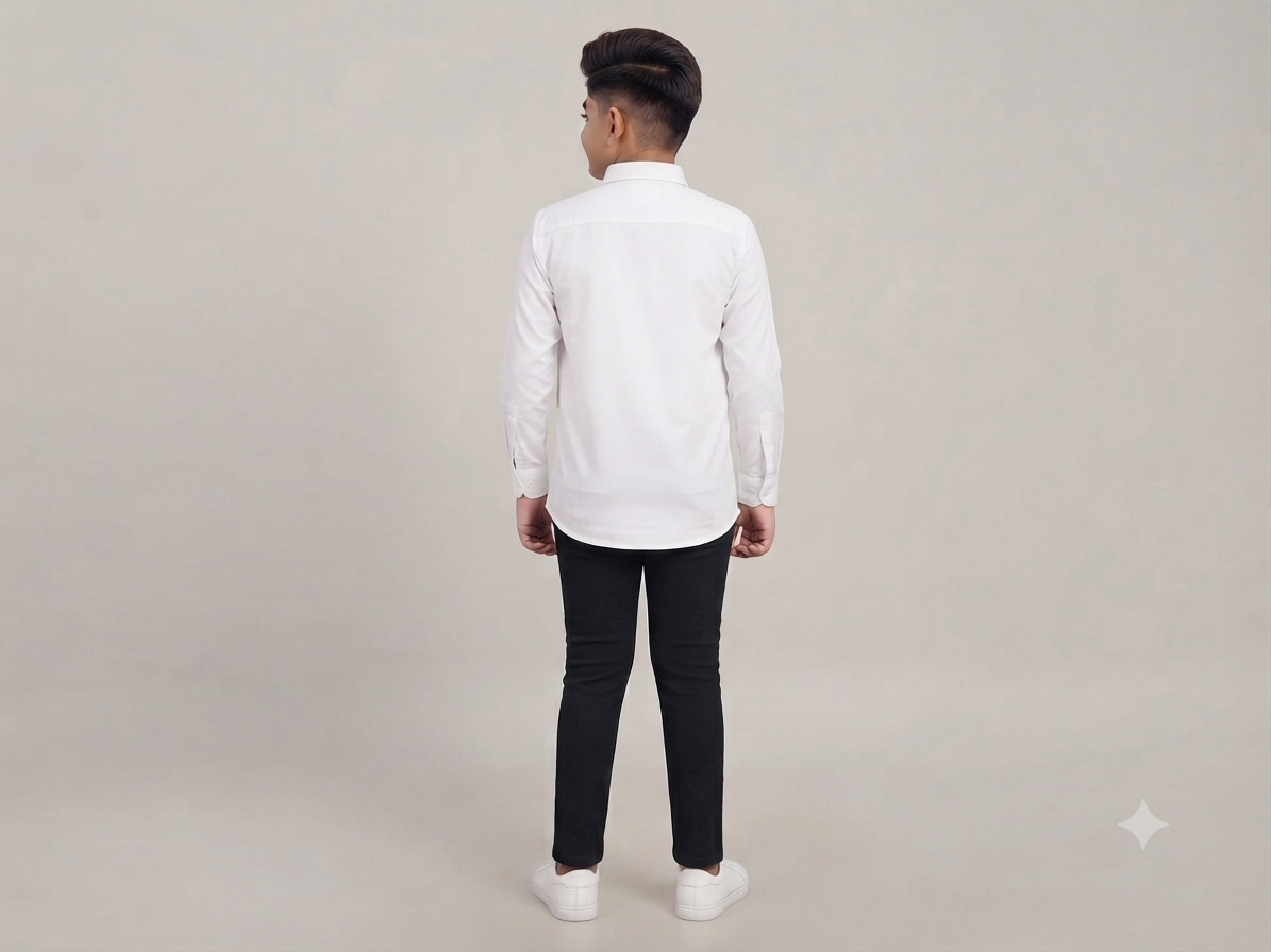 Boys White Embellished Casual Shirt