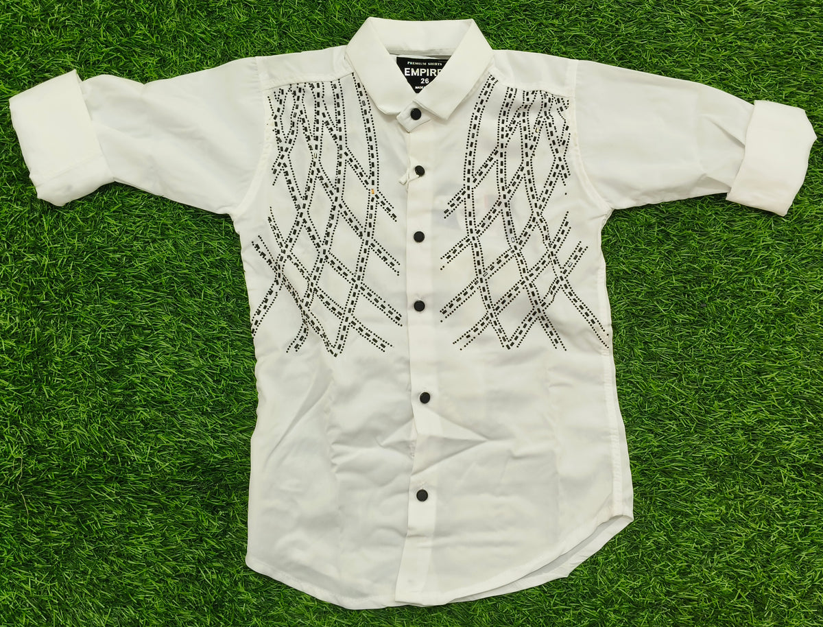 Boys White Embellished Casual Shirt