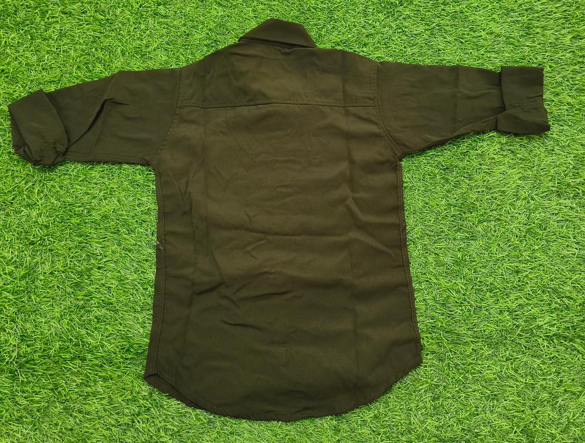 Boys Dark Olive Green Embellished Casual Shirt