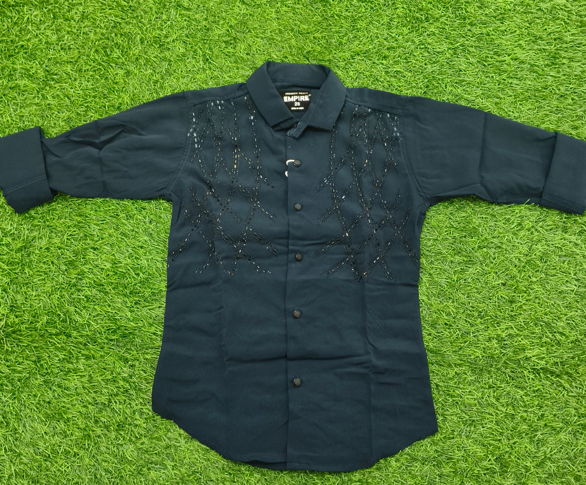 Boys Dark Green Embellished Casual Shirt