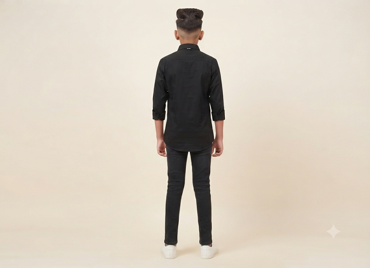 Boys Black Embellished Casual Shirt
