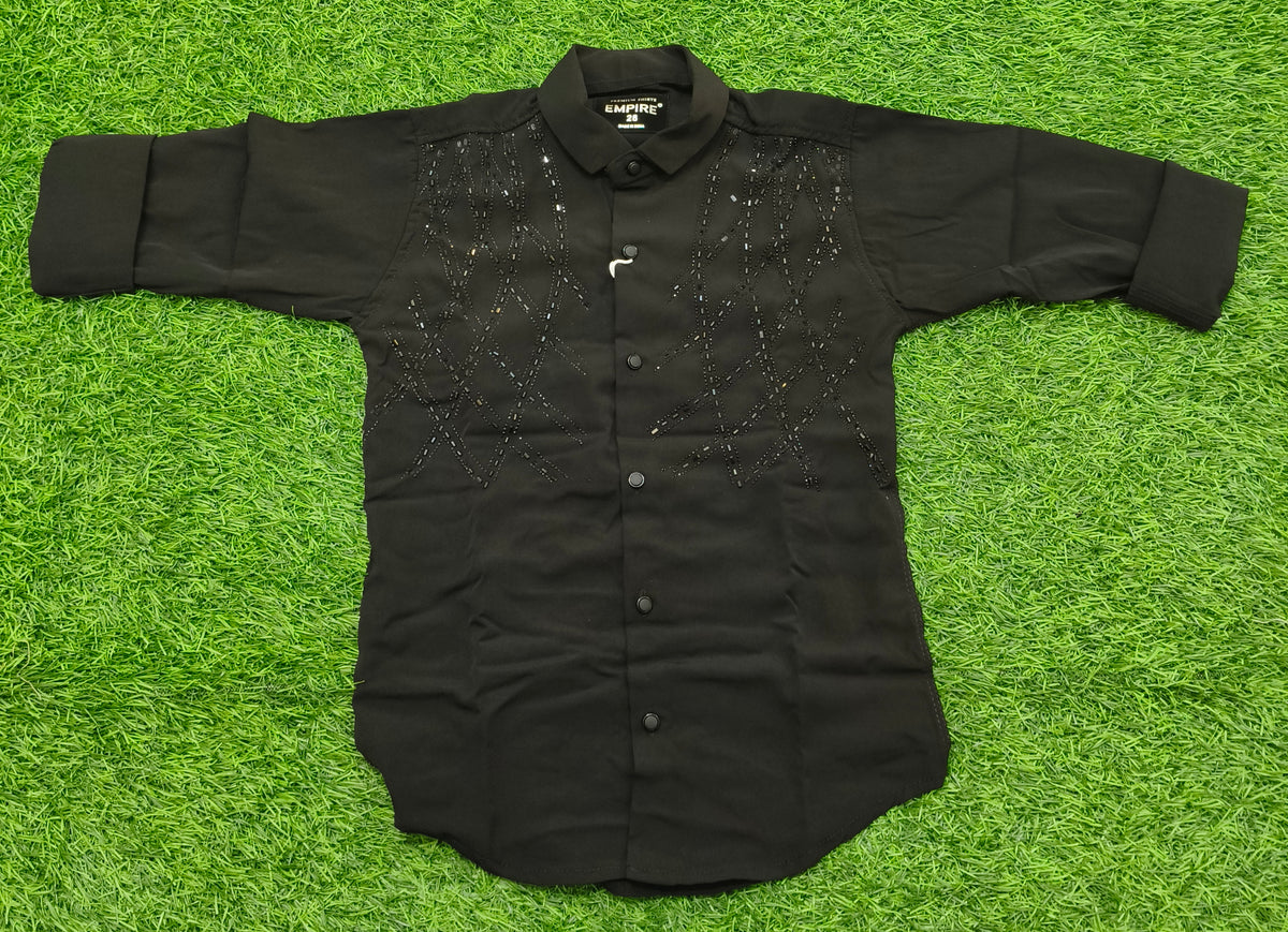 Boys Black Embellished Casual Shirt