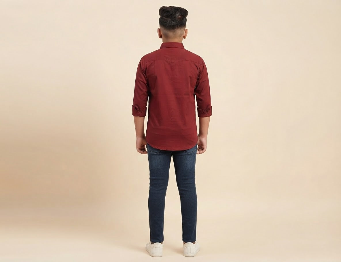 Boys Maroon Embellished Casual Shirt