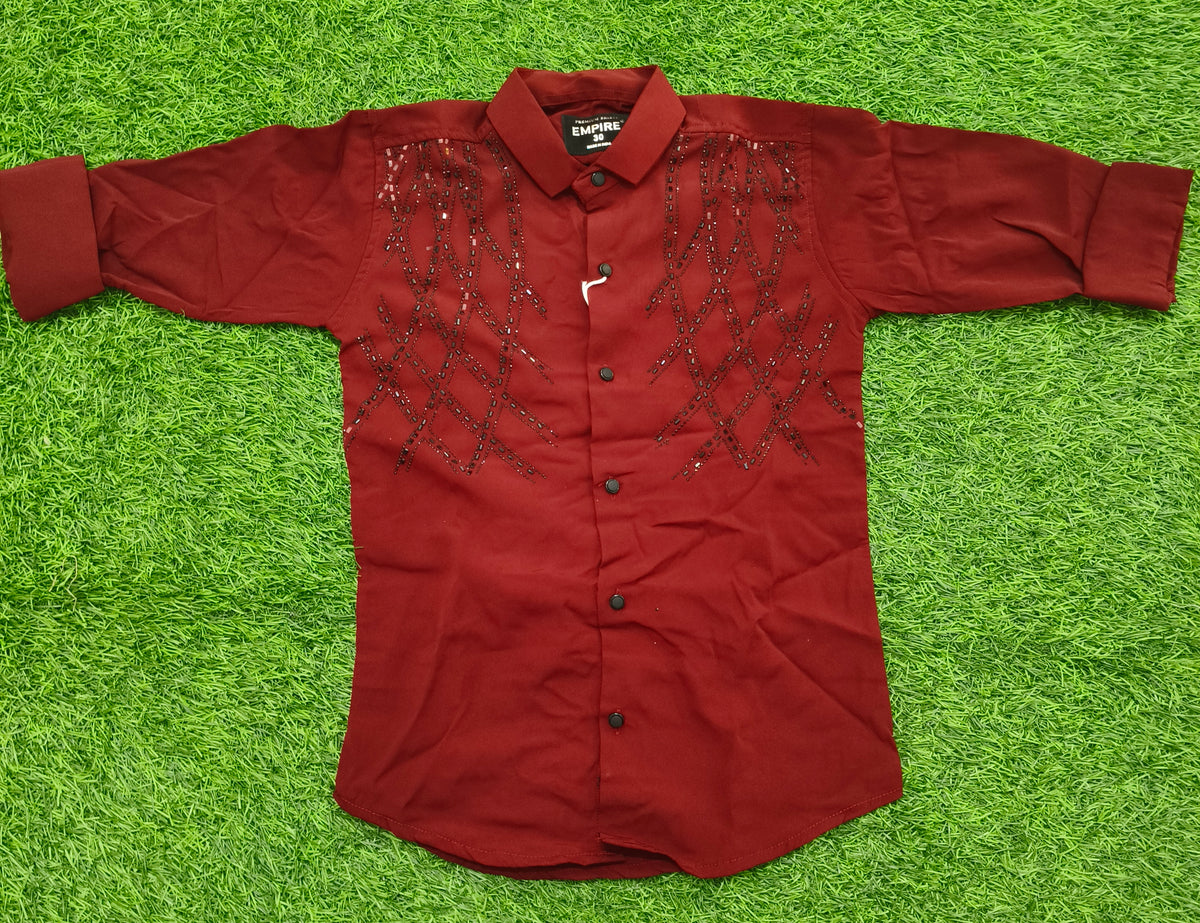 Boys Maroon Embellished Casual Shirt