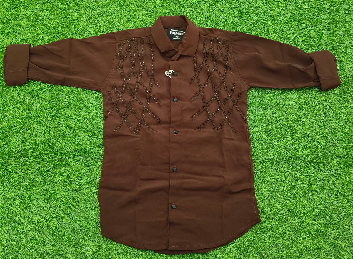 Boys Brown Embellished Casual Shirt