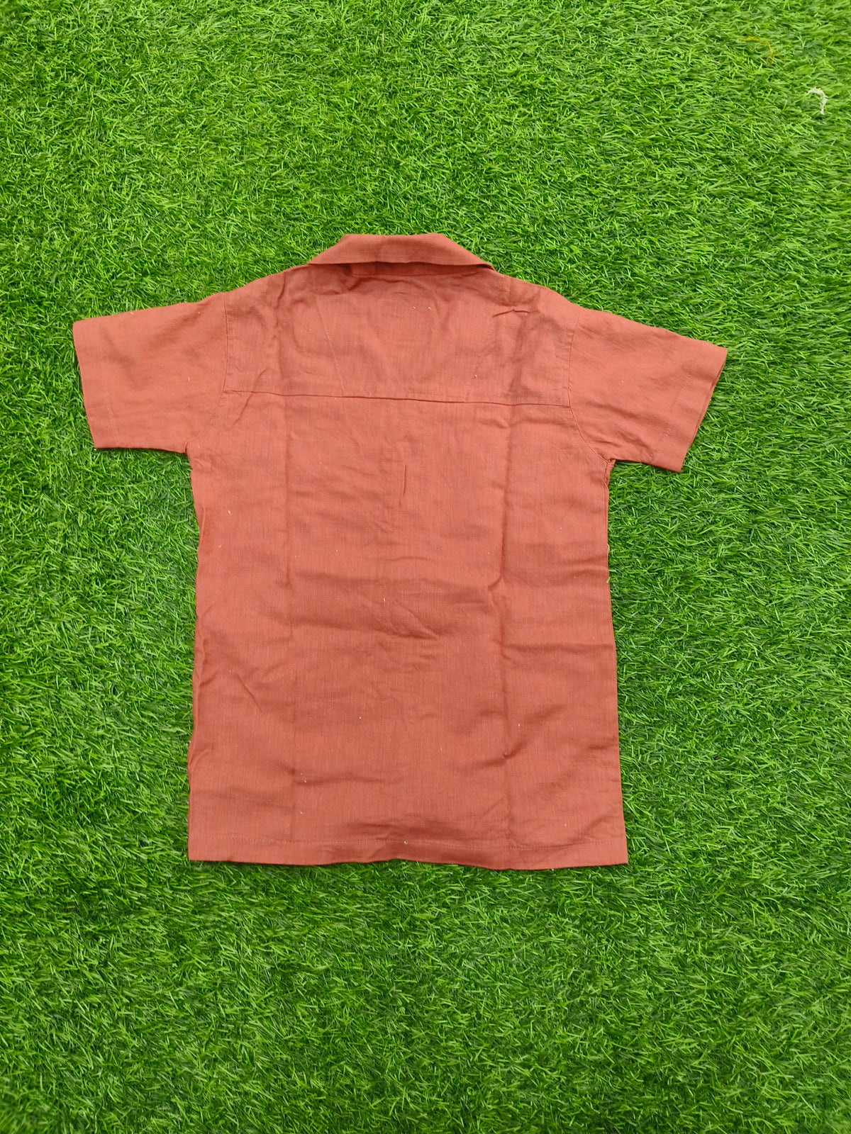 Boys Rust Brown Embroidered Short-Sleeve Casual Shirt