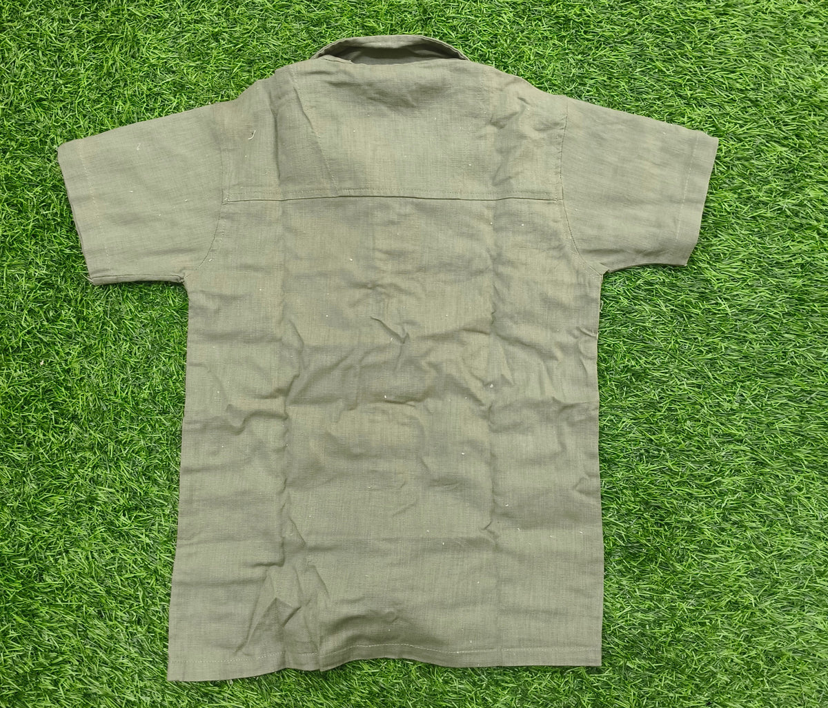 Boys Sage Green Embroidered Short-Sleeve Casual Shirt
