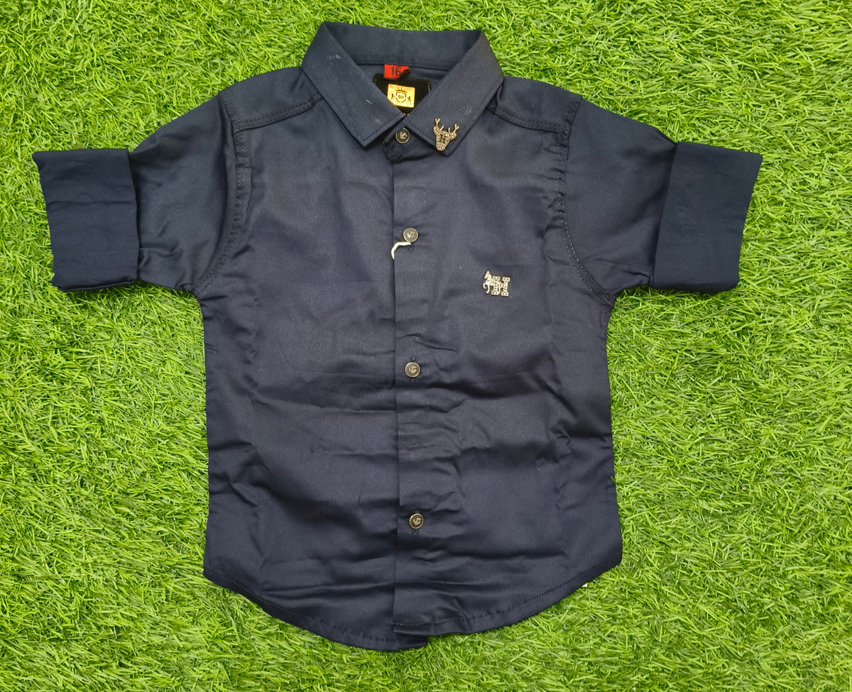 Boys Navy Blue Solid Casual Shirt