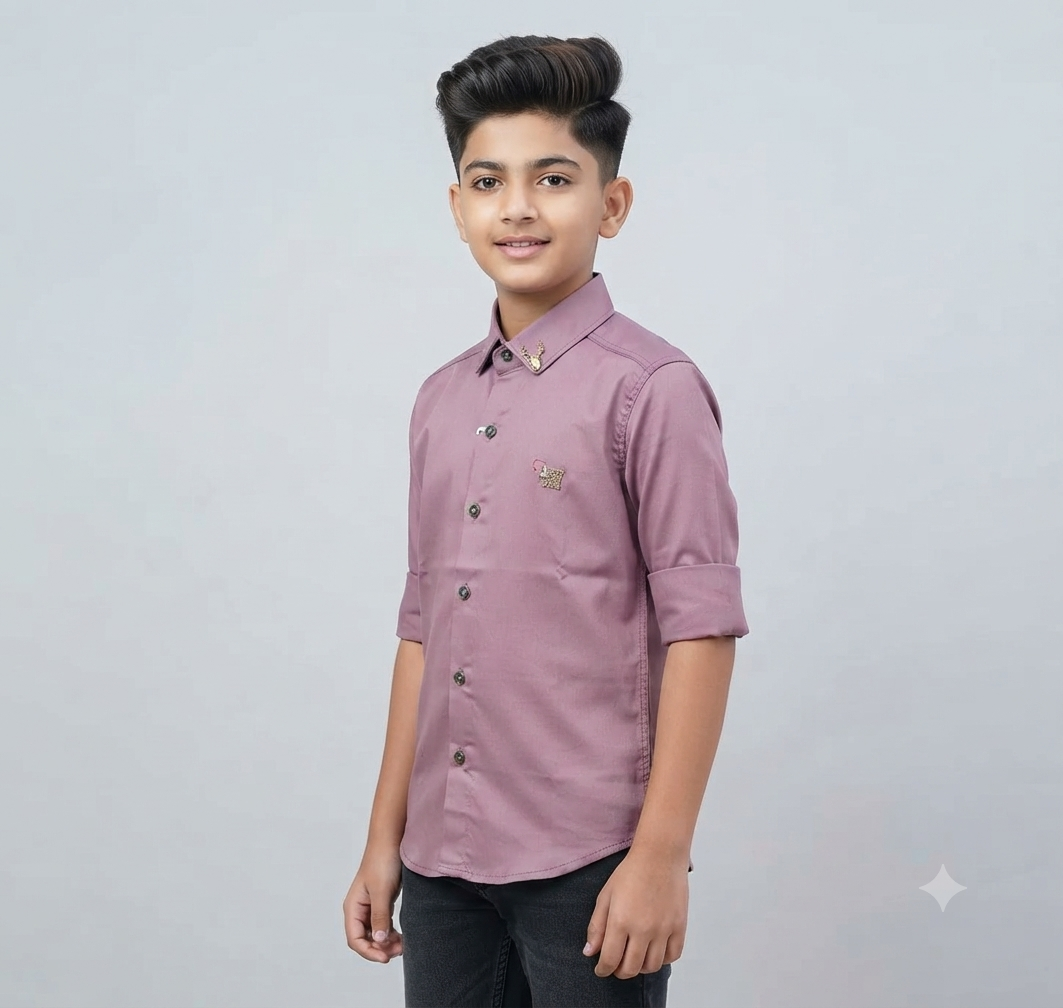Boys Dusty Purple Solid Casual Shirt