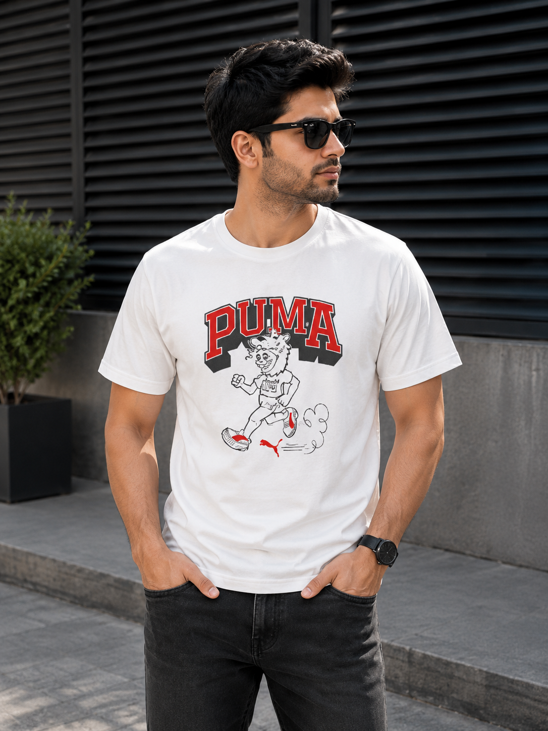 PUMA Men’s White Cartoon Graphic Printed Round Neck T-Shirt