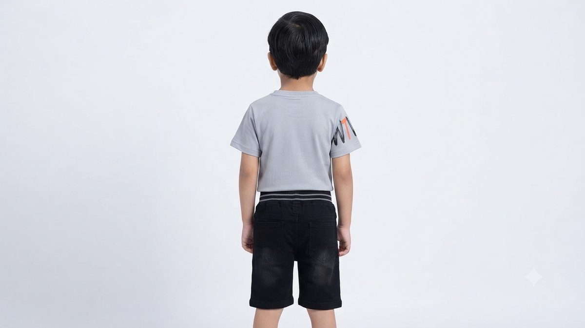 Boys Light Grey Printed T-Shirt & Black Short Set