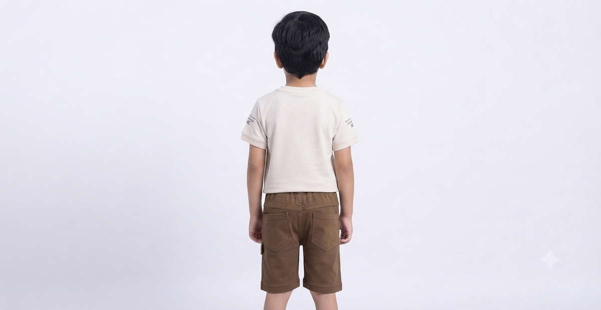 Boys Cream Graphic T-Shirt & Brown Short Set