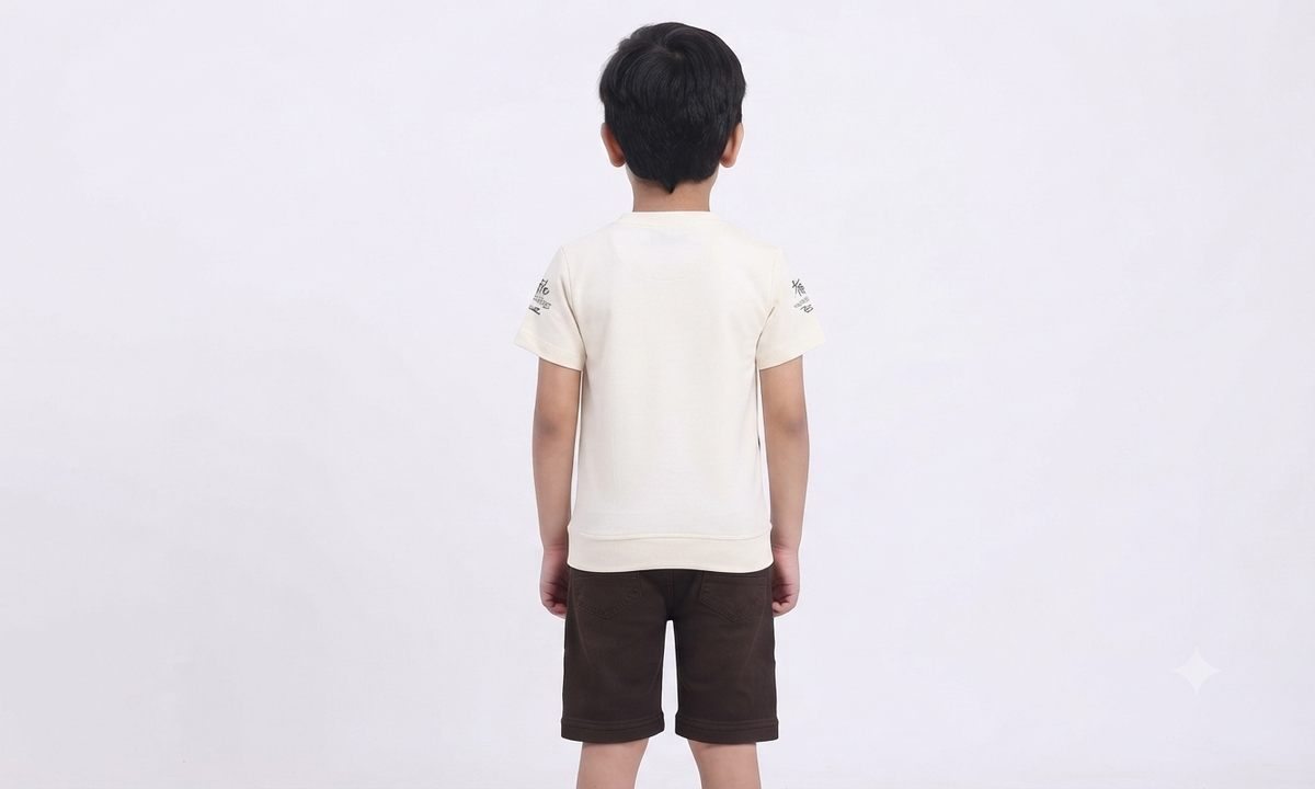 Boys Cream Graphic T-Shirt & Chocolate Short Set
