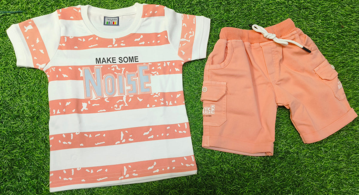 Boys White & Peach Striped T-Shirt with Peach Short Set
