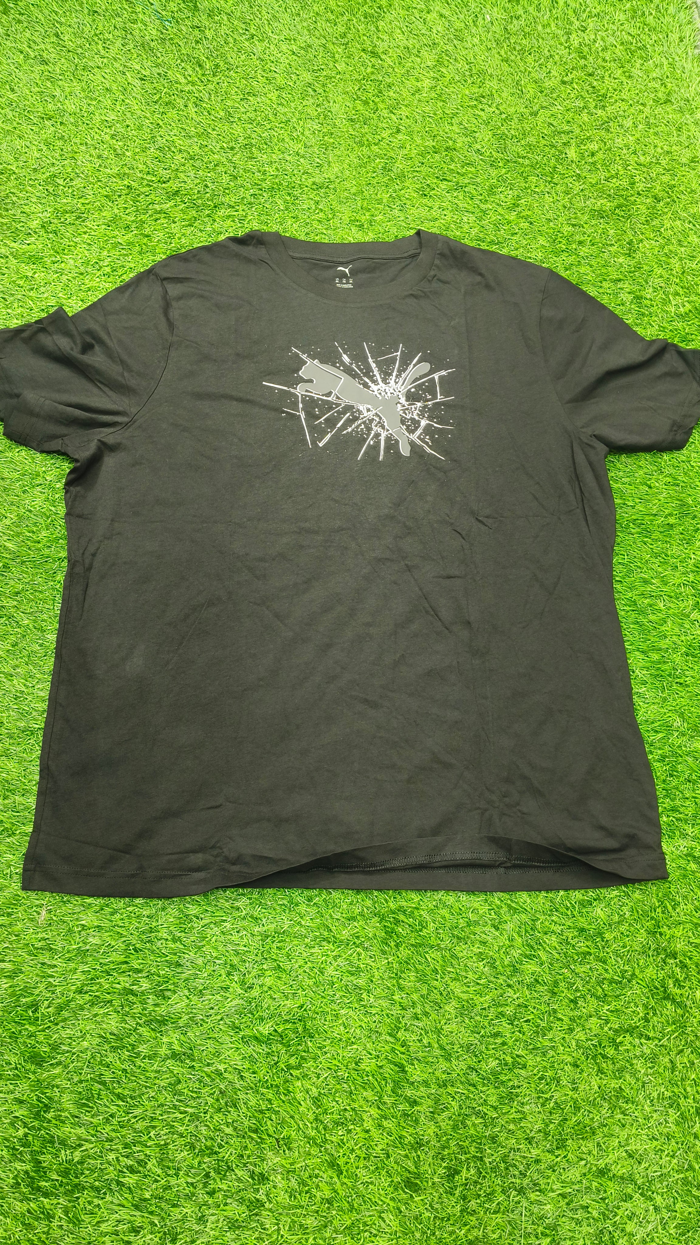 PUMA Men’s Black Abstract Logo Graphic Printed Round Neck T-Shirt