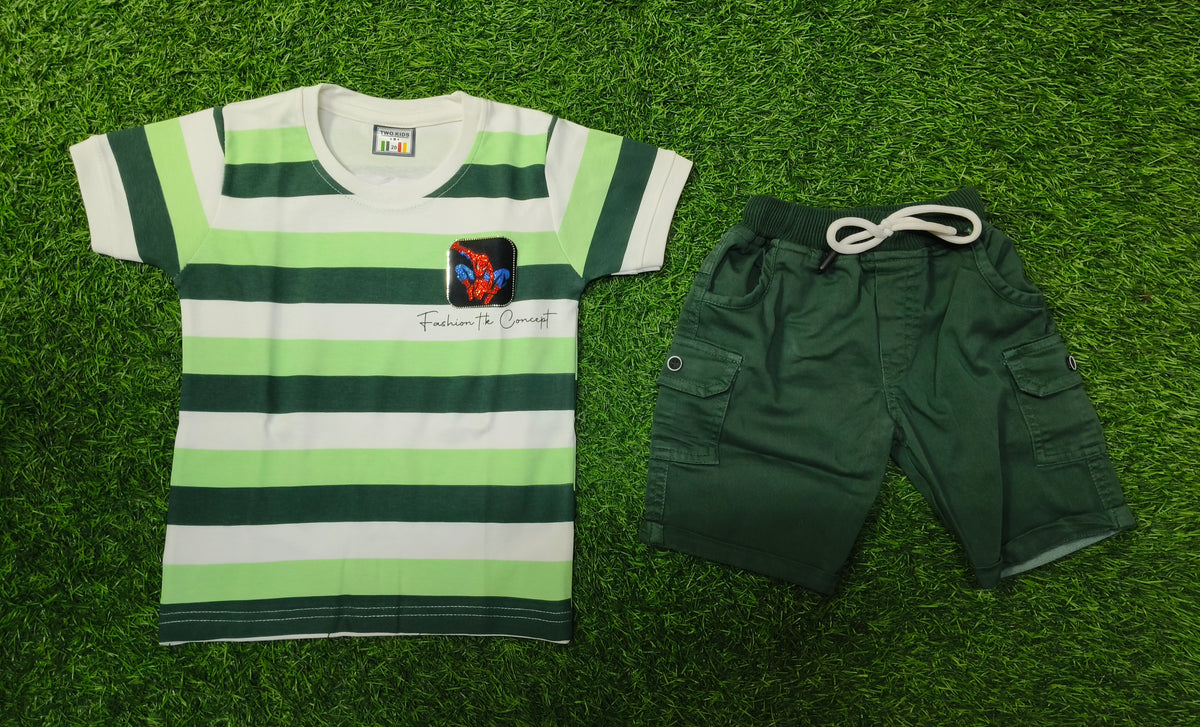 Boys Light Green, White & Dark Green Striped T-Shirt