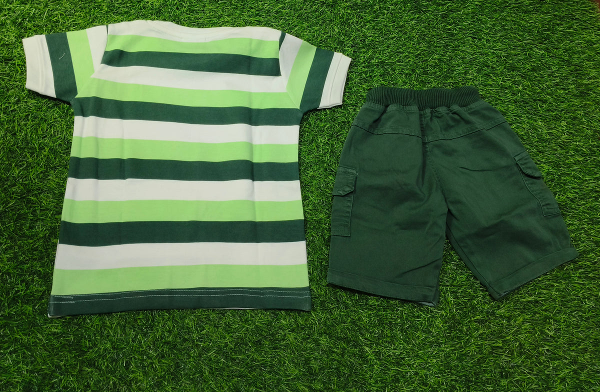 Boys Light Green, White & Dark Green Striped T-Shirt