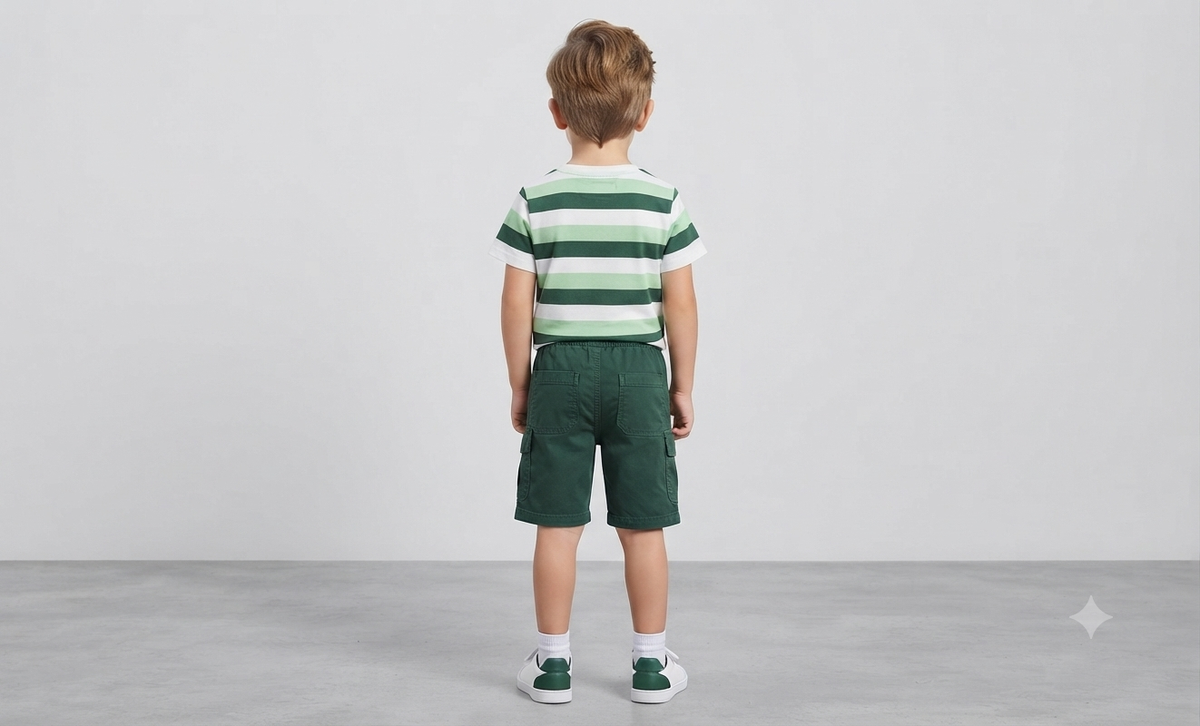Boys Light Green, White & Dark Green Striped T-Shirt