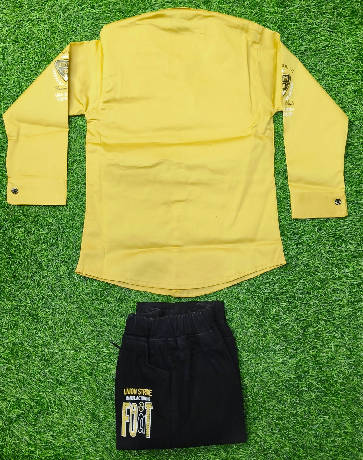Boys Mustard Yellow Full Sleeve Cotton Shirt with Black Pant Set