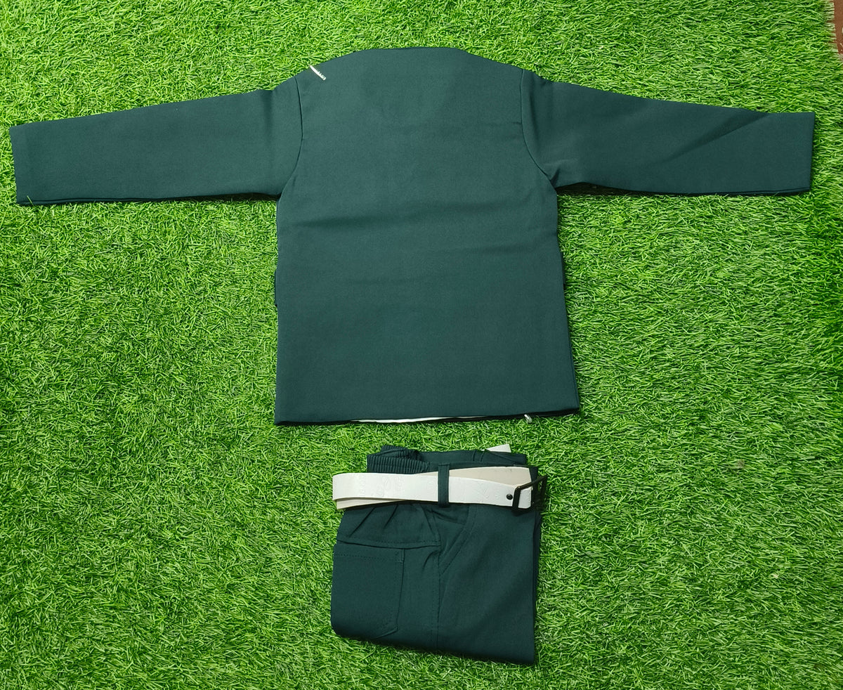 Boys Dark Bottle Green Safari Blazer Party Wear Set with Pant