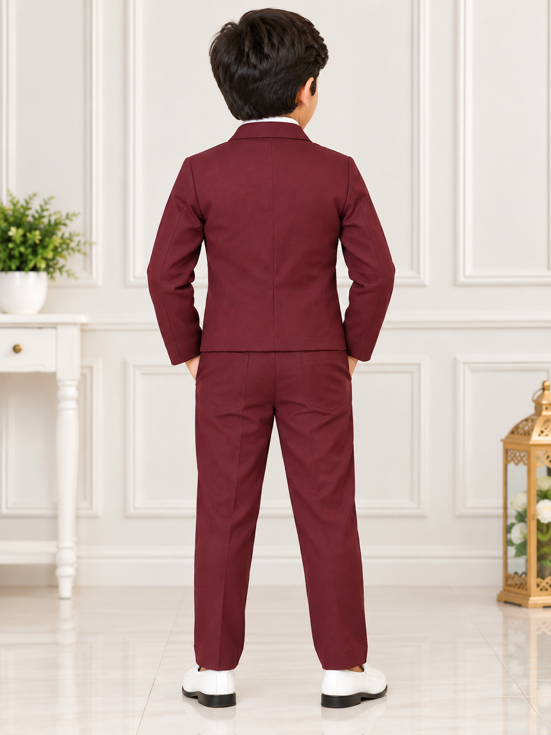 Boys Maroon Safari Blazer Party Wear Set with Pant