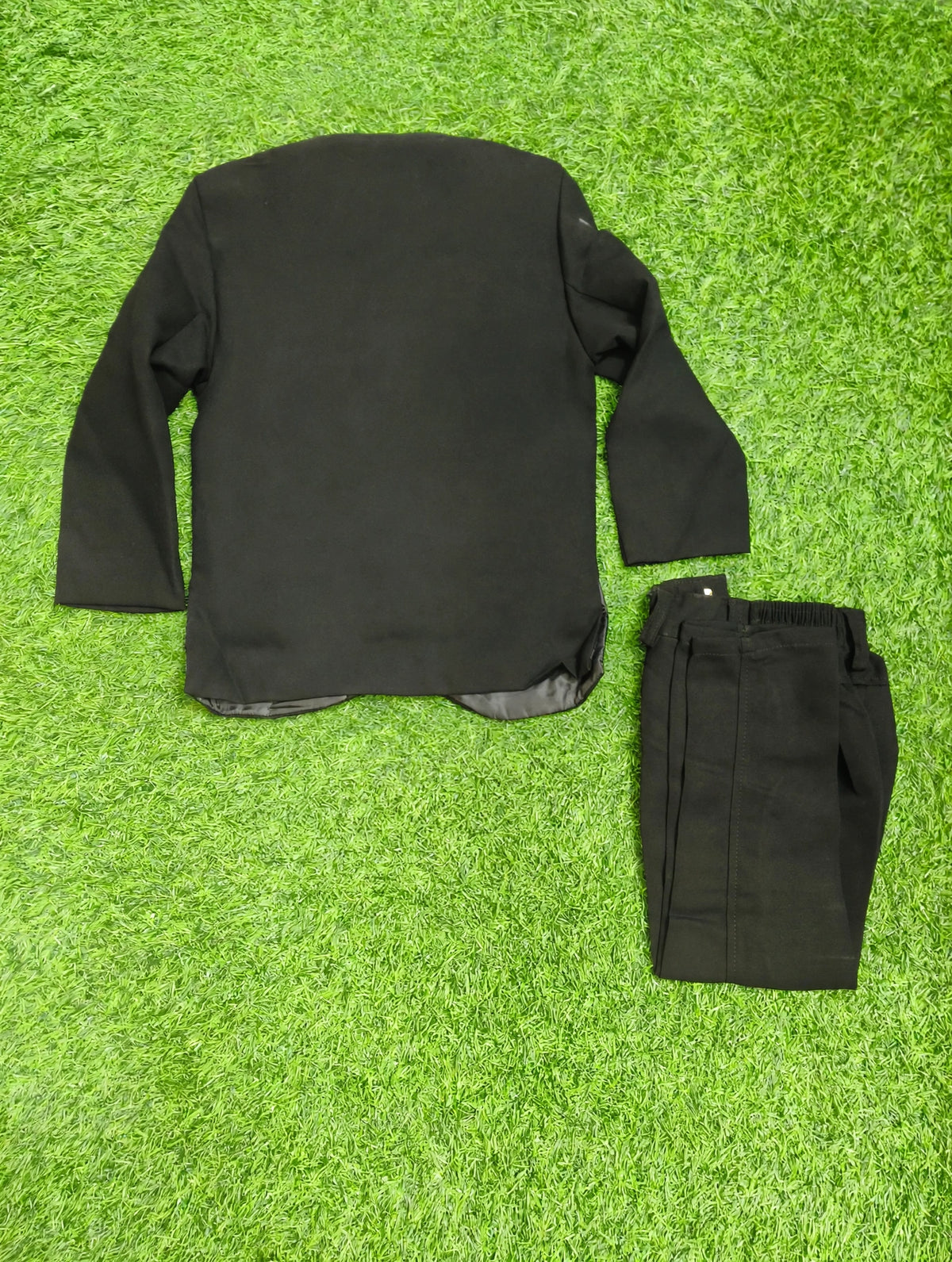 Boys Black Sequins Coat and Black Elastic Waist Pant Set