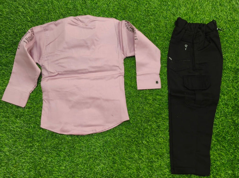 Boys Pink and Black Embroidered Shirt and Pant Set