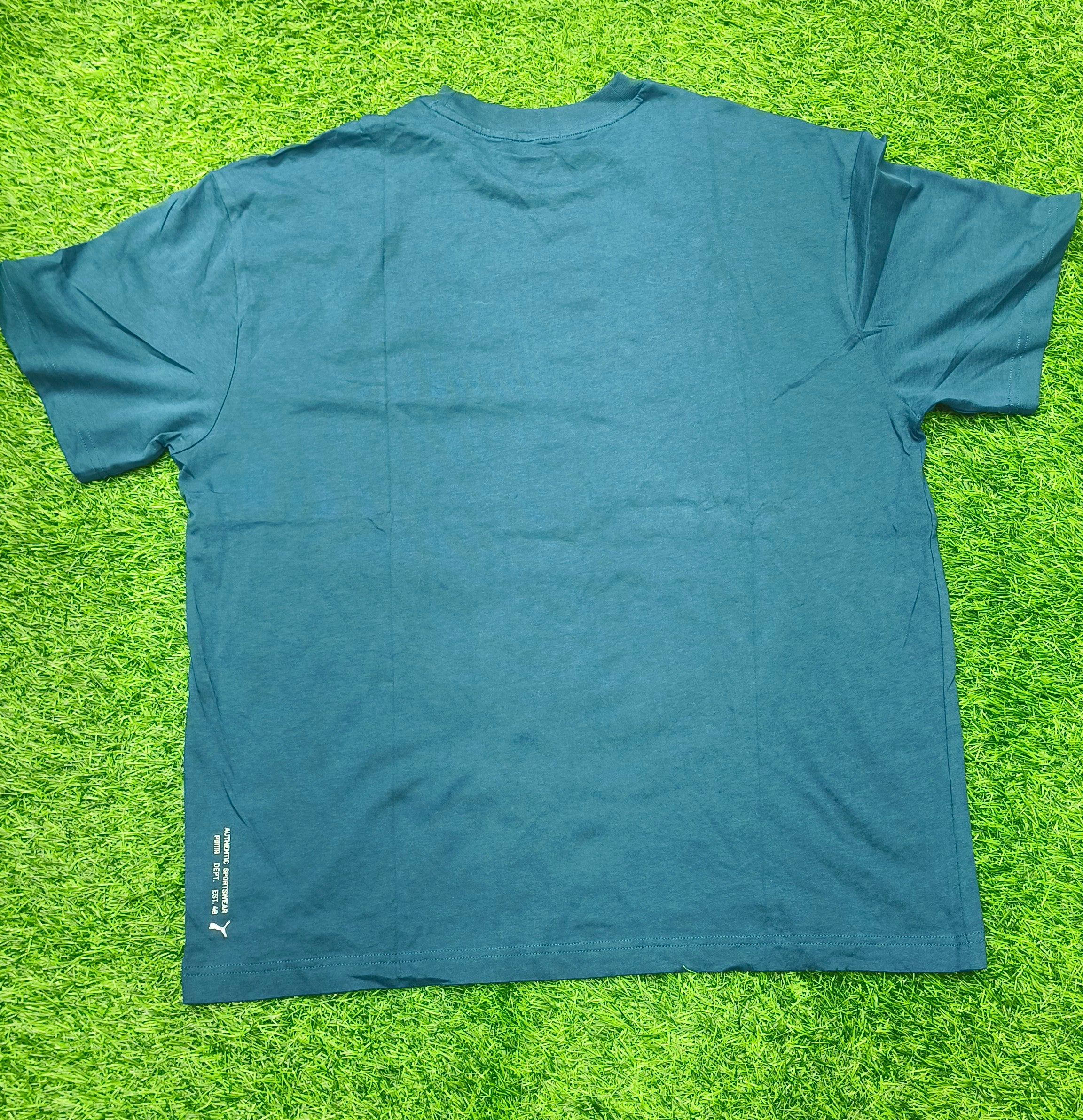 PUMA Men’s Dark Teal Green Minimal Logo Round Neck T-Shirt