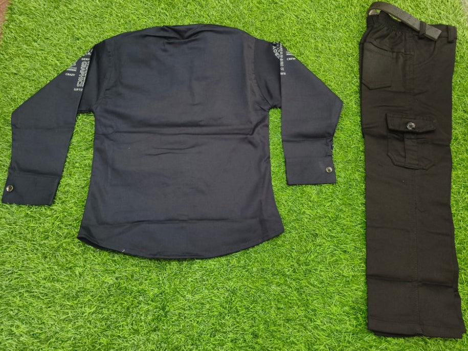 Boys Navy Blue Shirt and Denim Pant Set