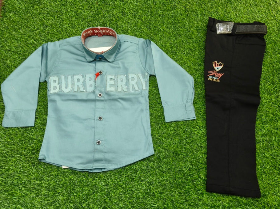 Boys Sea Green and Black Shirt and Cargo Pant Set