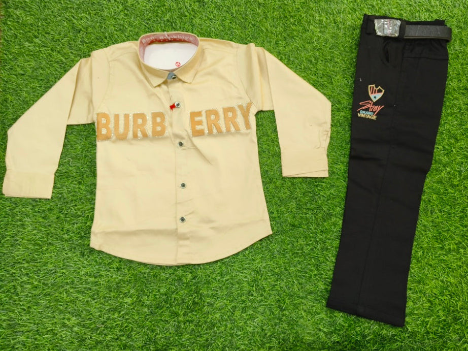 Boys Beige and Black Shirt and Cargo Pant Set