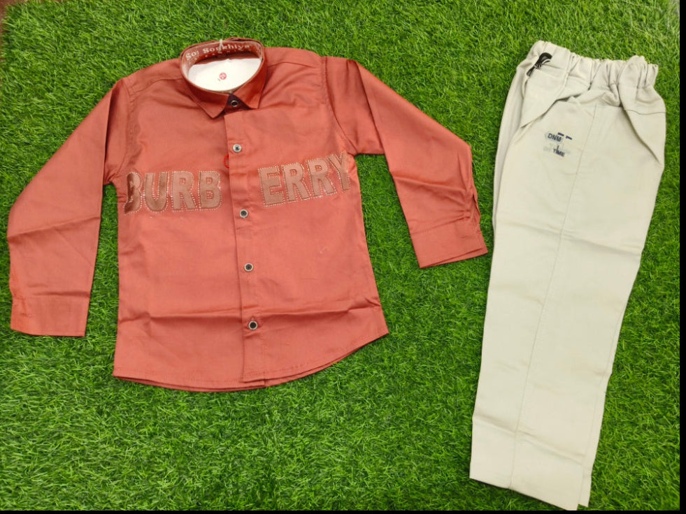 Boys Rust and Beige Shirt and Pant Set