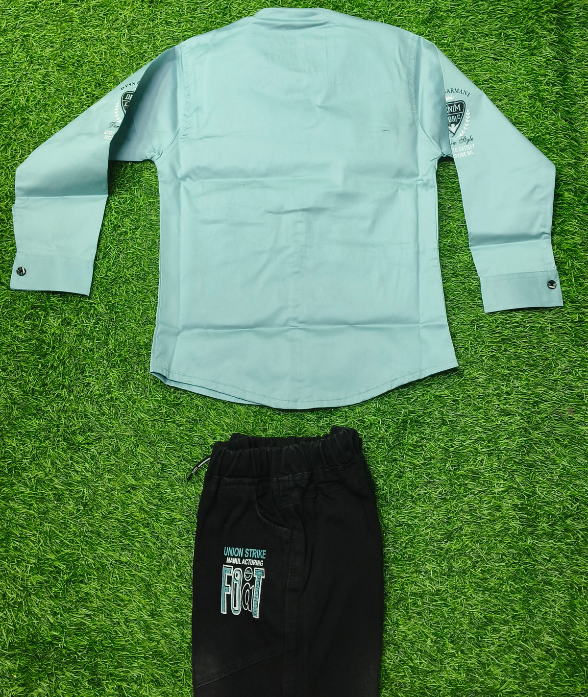 Boys Light Sea Green Shirt and Black Denim Pant Set