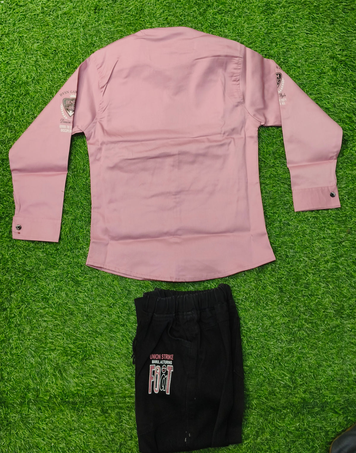 Boys Light Pink Shirt and Black Denim Pant Set