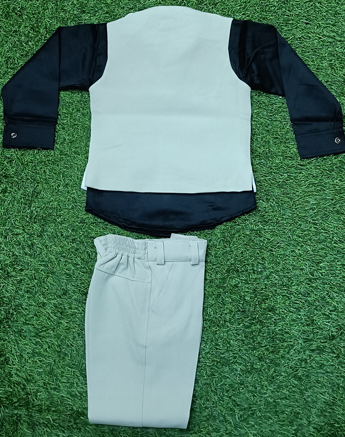 Boys Cream Embroidered Blazer with Black Shirt & Cream Pant Party Wear Set