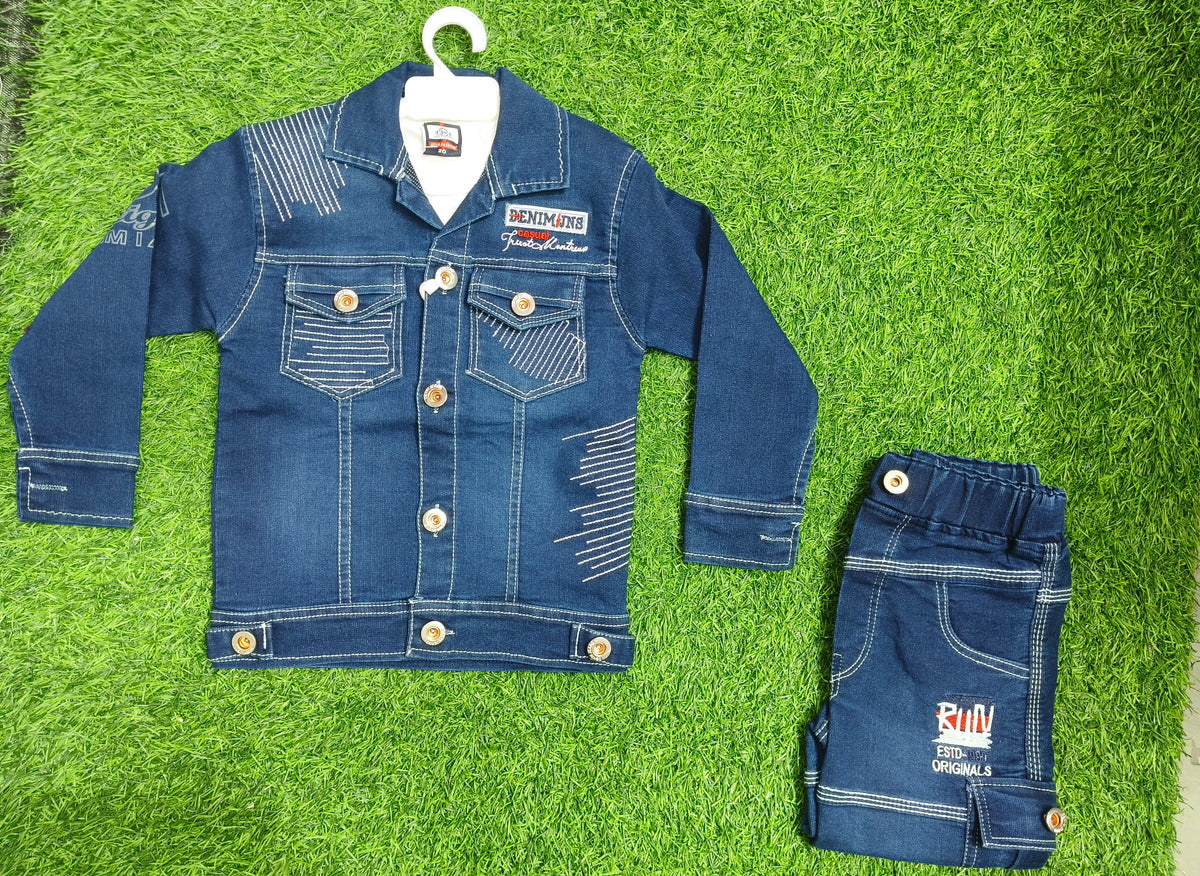 Boys Dark Blue Denim Jacket and Denim Pant Set