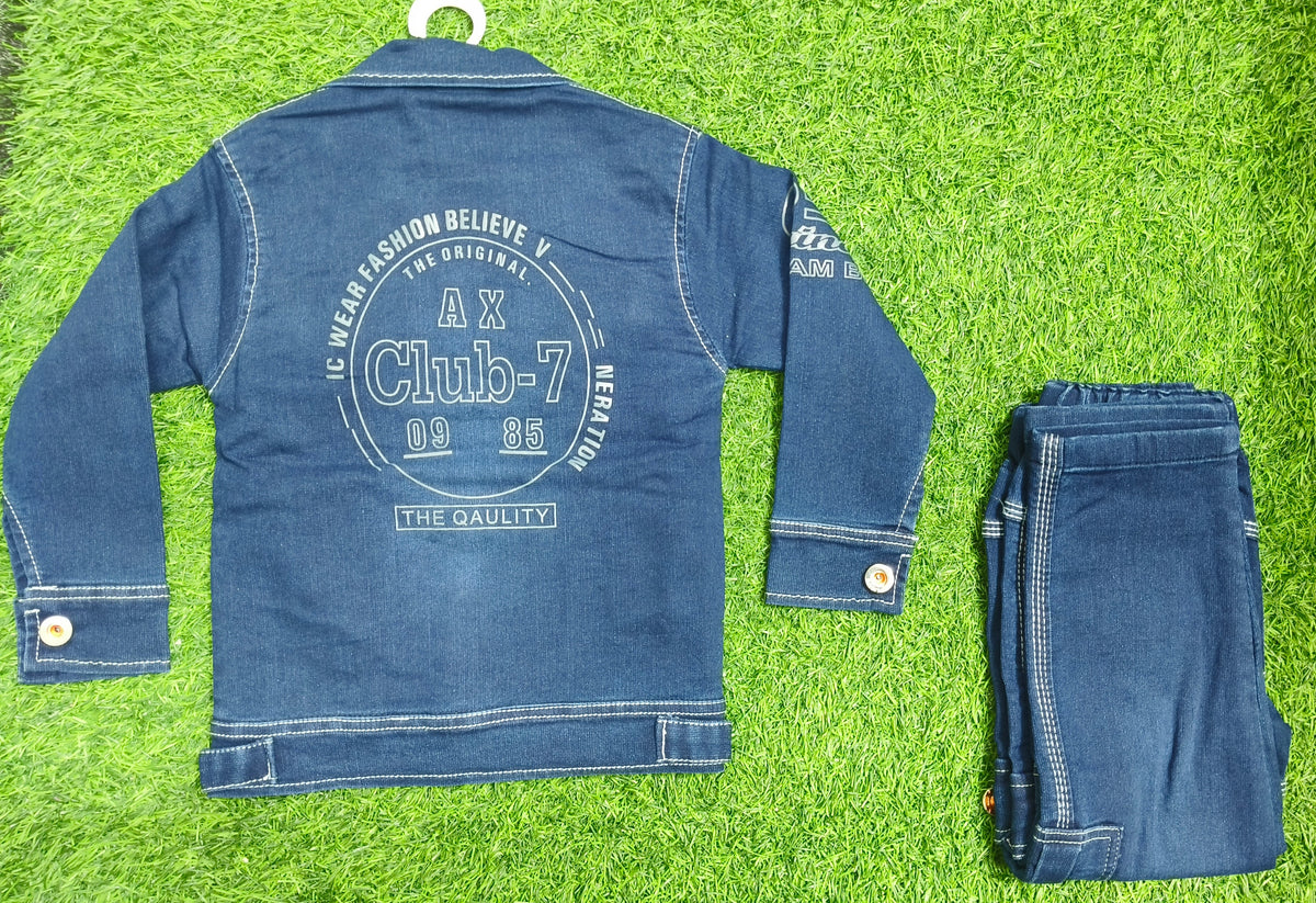 Boys Dark Blue Denim Jacket and Denim Pant Set