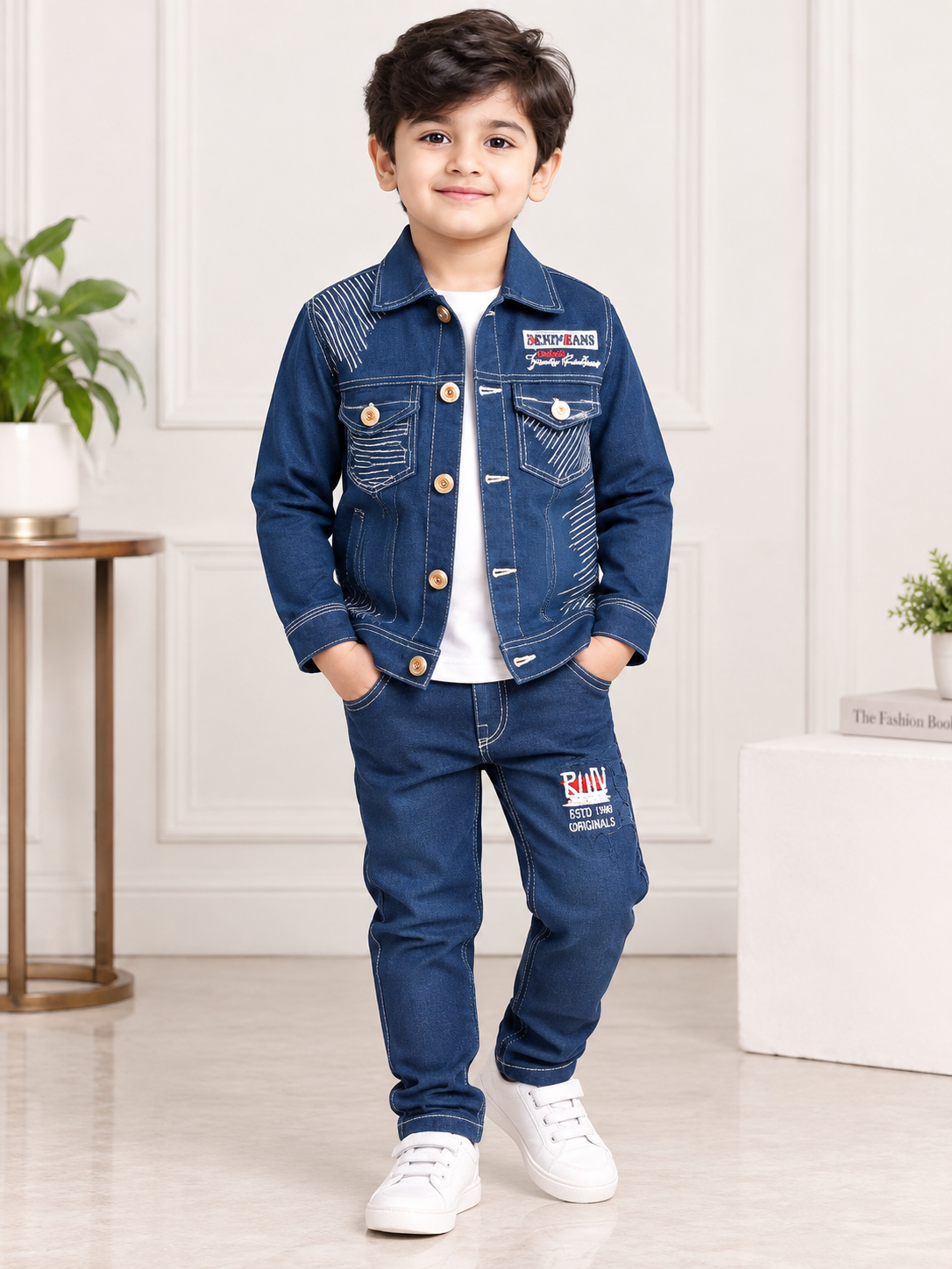 Boys Dark Blue Denim Jacket and Denim Pant Set