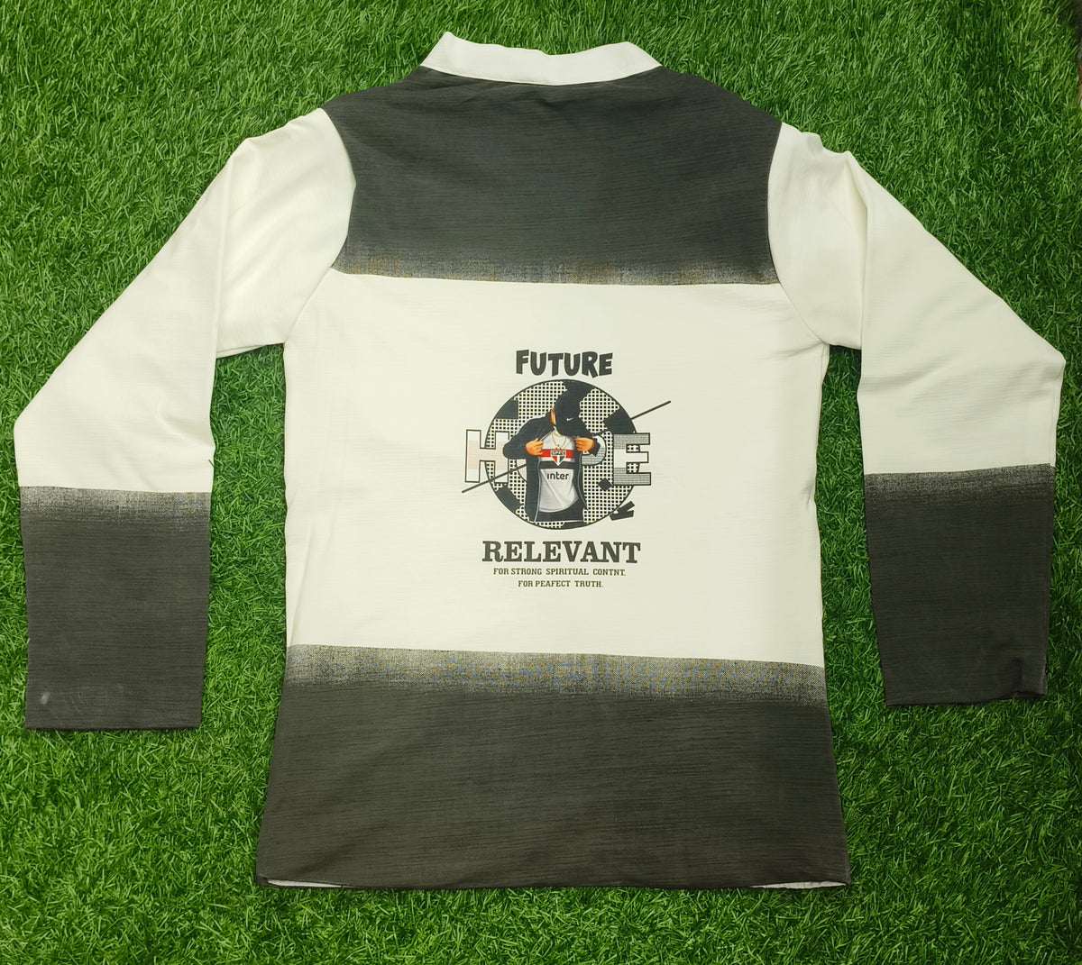 Boys Dark Grey and White Gradient Coat, T-Shirt, and Dark Grey Elastic Waist Pant Set