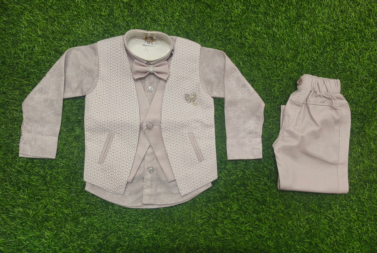 Boys Light pink Printed Blazer Shirt & Pant Party Wear Set