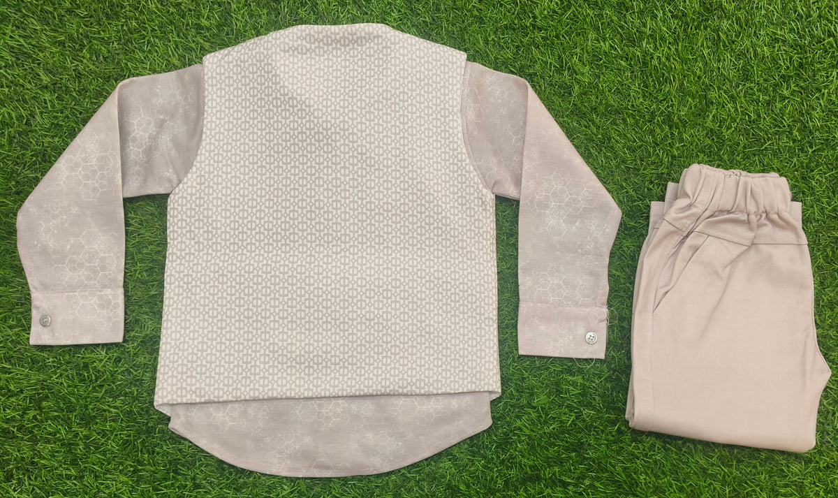 Boys Light pink Printed Blazer Shirt & Pant Party Wear Set