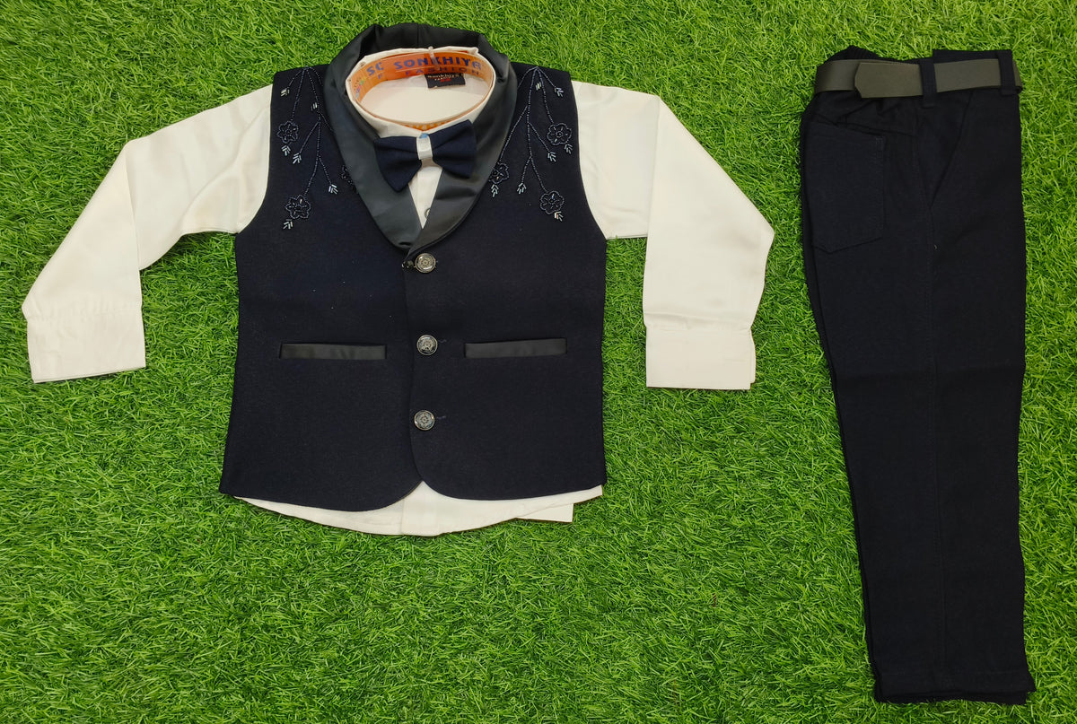 Boys Light Grey Waistcoat Shirt & Shorts Party Wear Set
