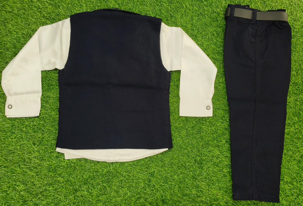 Boys Light Grey Waistcoat Shirt & Shorts Party Wear Set