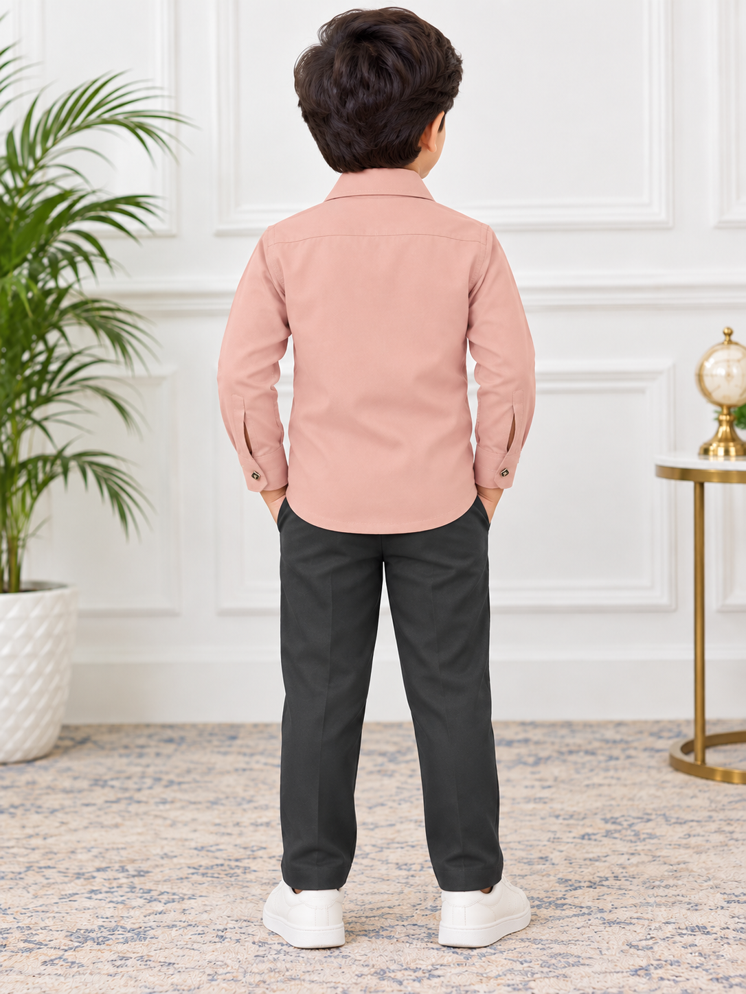 Boys Pink Full Sleeve Shirt & Black Pant Party Wear Set