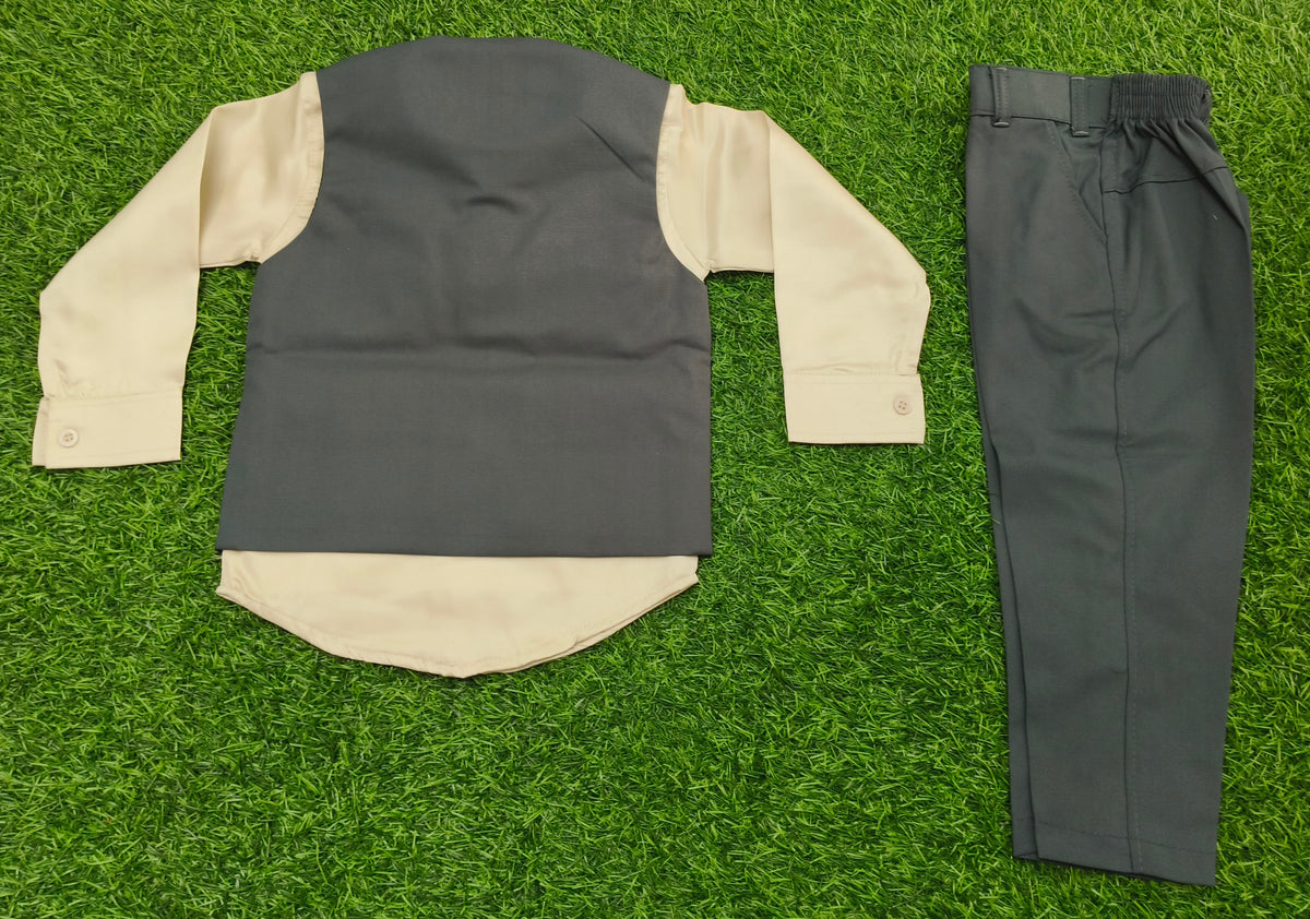 Boys Dark Grey and Beige Cargo Coat and Pant Set