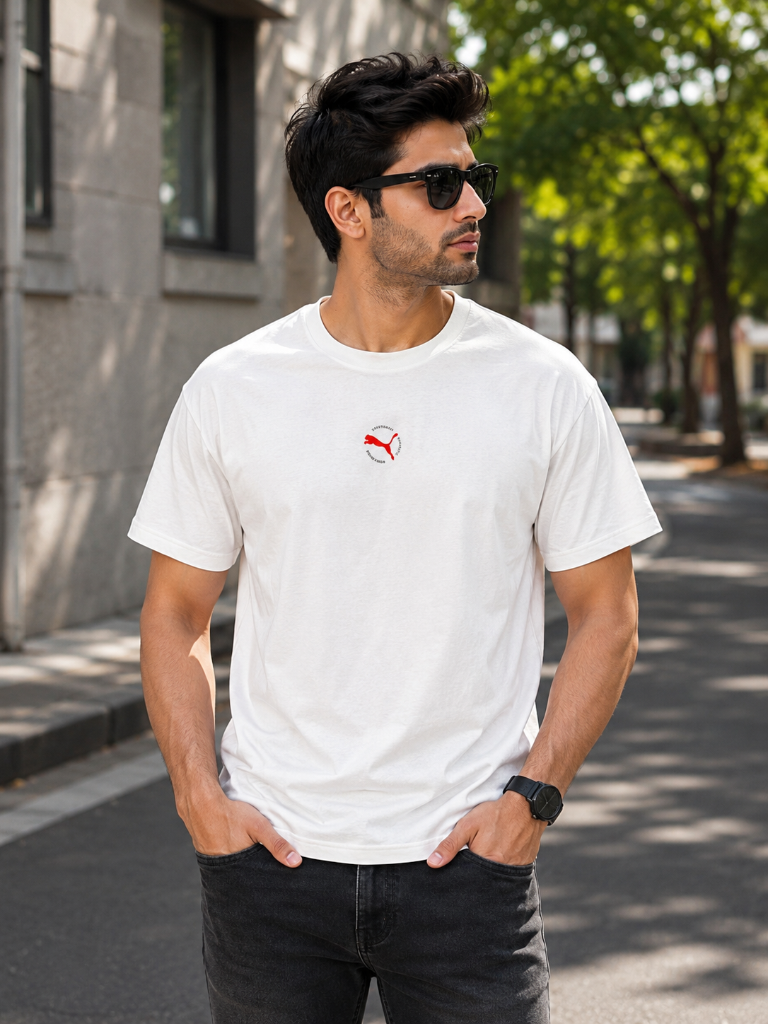 PUMA Men’s White Minimal Logo Round Neck T-Shirt