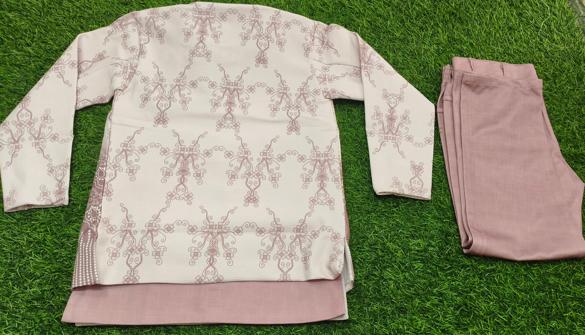 Boys Off-White and Dusty Rose Pink Coat and Pant Set